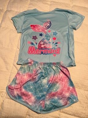 Girls Mermaid Pajama Set - Blue Pink Gradient